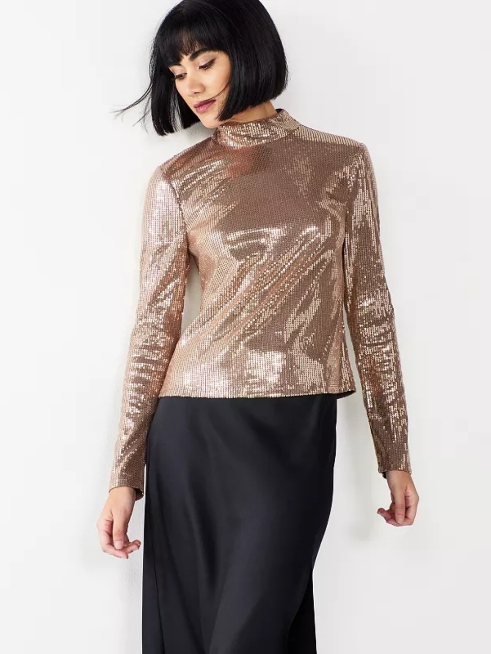 Cara Santana x Nine West Sequin Mockneck Top bronze copper size medium NEW NWT